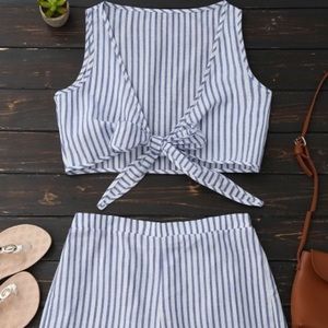 Blue and White Striped Two Piece Set